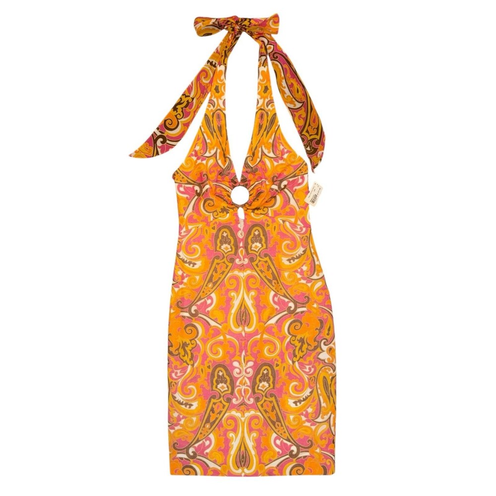 NWT An Original Milly Of New York Orange Pink Paisley Halter Dress Size 2 $375 - Picture 2 of 16